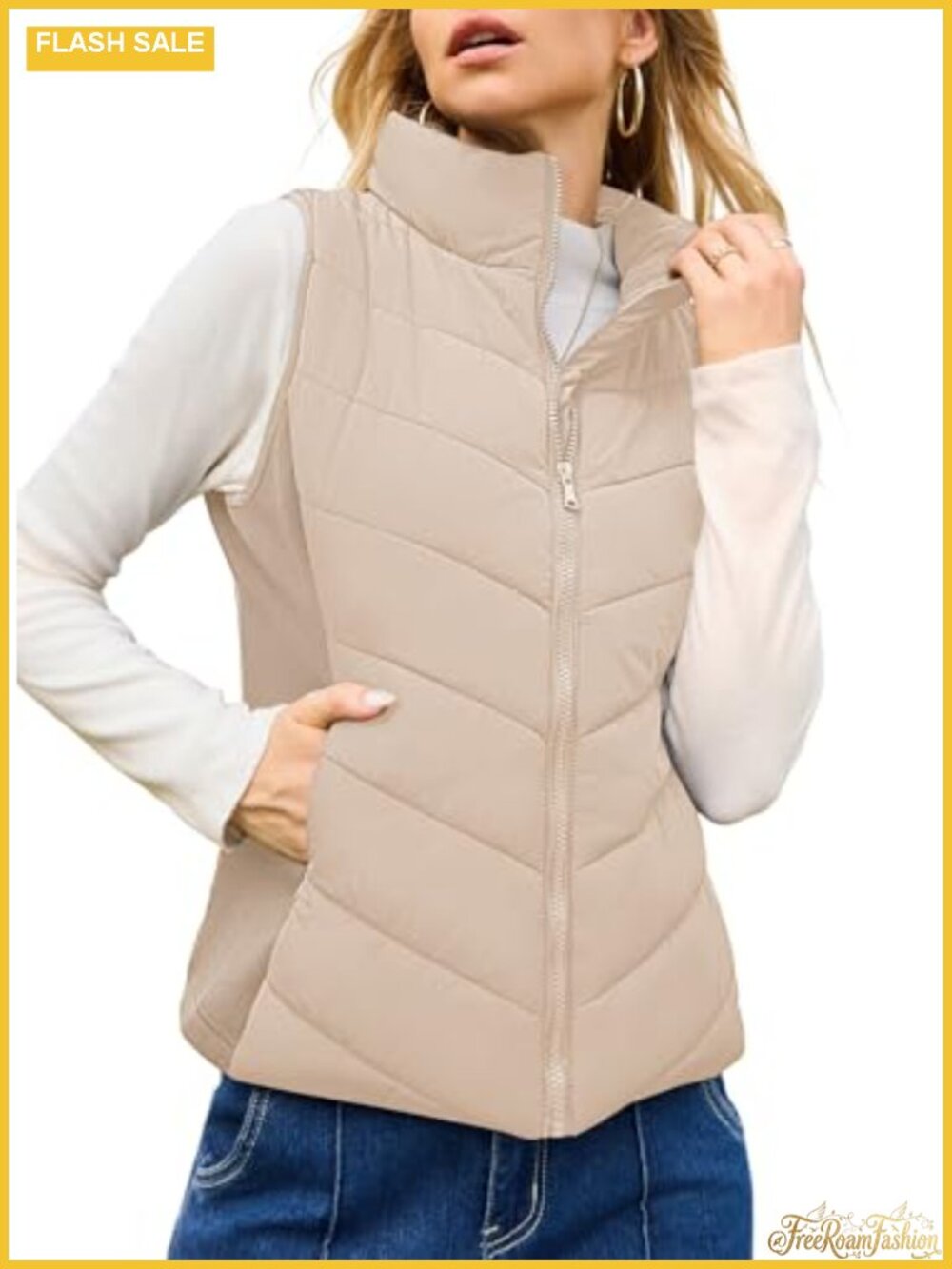 Women's Quilted Puffer Vest Lightweight Zip Sleeveless Outerwear